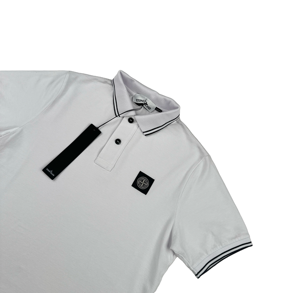 Stone Island 2025 White Cotton Polo Shirt - Small