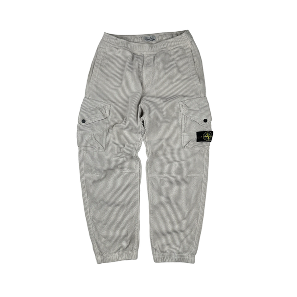 Stone Island 2023 RE T White Corduroy 400 Cargo Trousers - Small