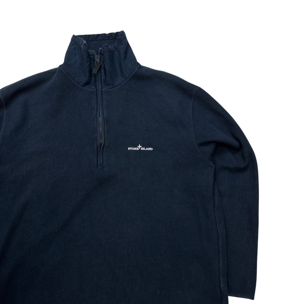 Stone Island 2002 Navy Cotton Blend Fine Knit Half Zipped Jumper - Large