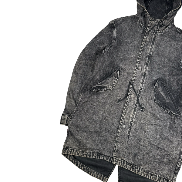 Levis x Patta Grey Dark Wash Long Denim Fishtail Parka Jacket - Medium