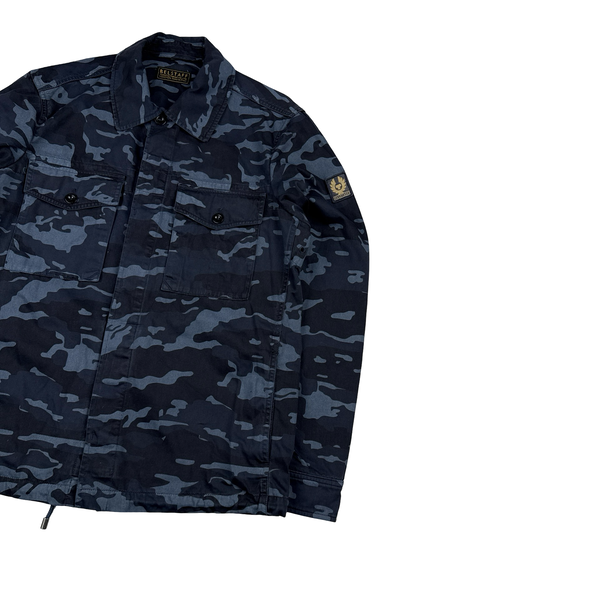 Belstaff Navy Camo Multi Pocket Cotton Collared Zipped Overshirt - Medium