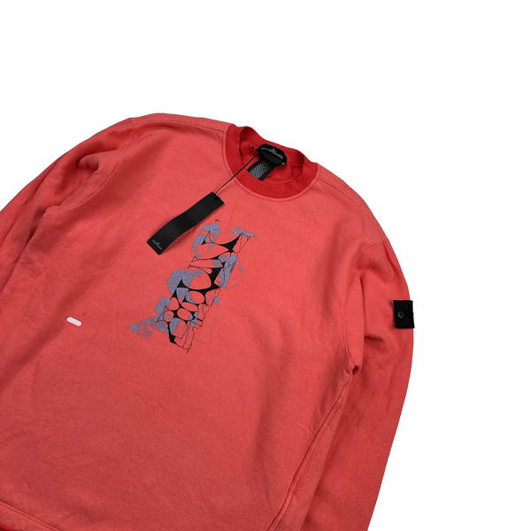 Stone Island 2022 Shadow Project Coral Graphic Print Soft Cotton Crewneck - Small