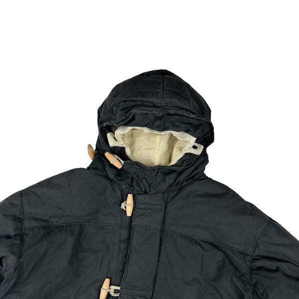 Stone Island 1999 Black Vintage Waxed Cotton Long Puffer Parka Jacket - XXL