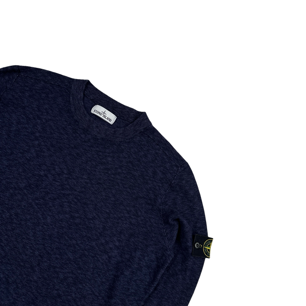 Stone Island Blue Marl Knit Crewneck Jumper - Large