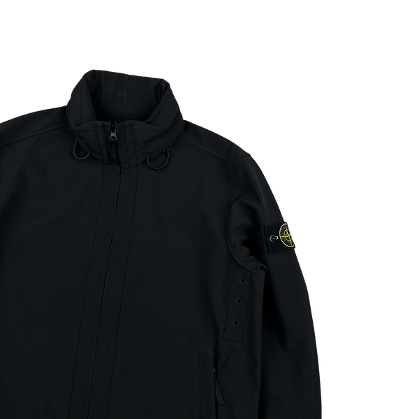 Stone Island 2023 Black Soft Shell R e.Dye Fleece Lined Zipped Jacket - Medium