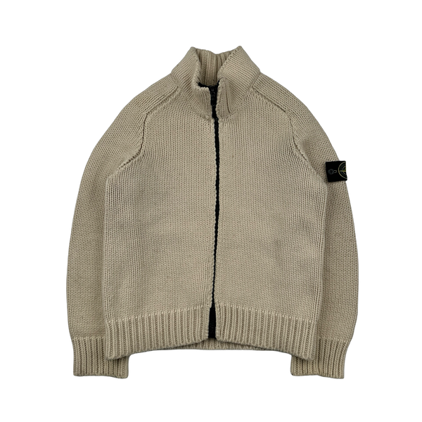 Stone Island 2004 Cream Cotton Heavyweight Knit Jumper - Small