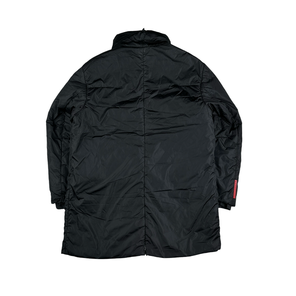 Prada Black Nylon Tab Padded Long Jacket - 3XL