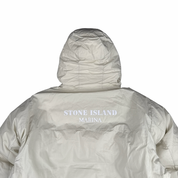 Stone Island 2023 Marina Cream Reflective Strips Puffer Rubber Wax Poplin Down S.I. Marina Jacket - XXL