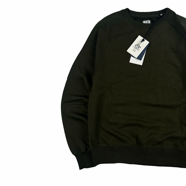 CP Company 00s Khaki Cotton Garment Dyed Crewneck Jumper - Large