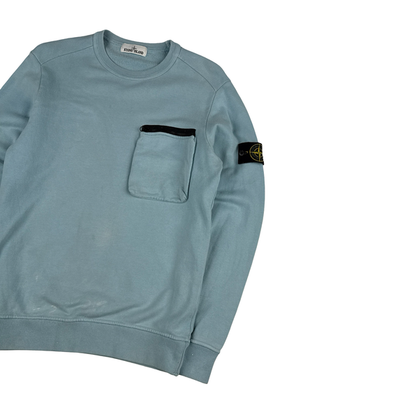 Stone Island 2017 Baby Blue Cotton Crewneck Sweatshirt - Small