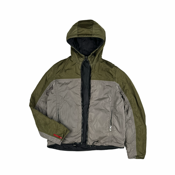Prada Grey/Khaki Red Tab Reversible Nylon Windbreaker Jacket - Large