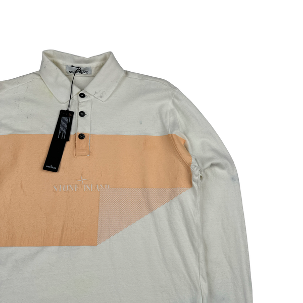Stone Island 2018 Long Sleeve Thick Cotton Printed Polo Shirt - Large