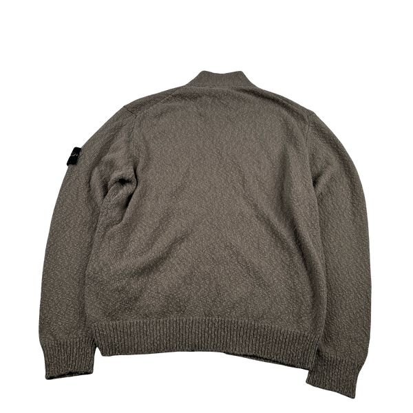 Stone Island 2024 Mocha Linen Cotton Knit Zipped Jumper - Medium