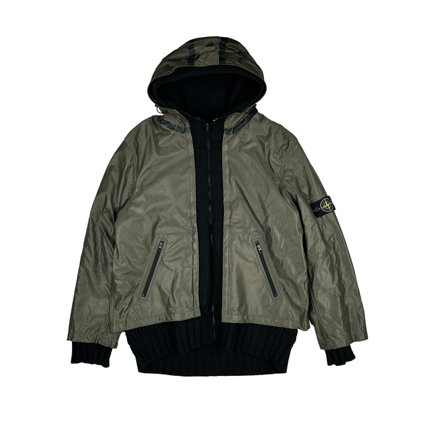 Stone Island 2008 Black Thick Wool Knit Nylon Liner 3 in 1 Jacket - XXL