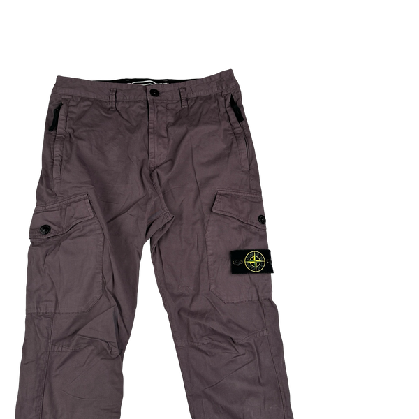 Stone Island 2021 Purple Thick Cotton Cargo Trousers - 30"