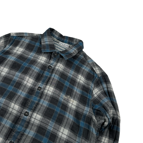 Stone Island 2011 Blue Cotton Plaid Buttoned Shirt - Medium