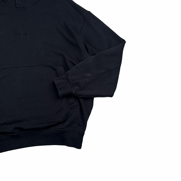 Stone Island 2022 Black Buttoned Hood Spellout Hoodie - XL