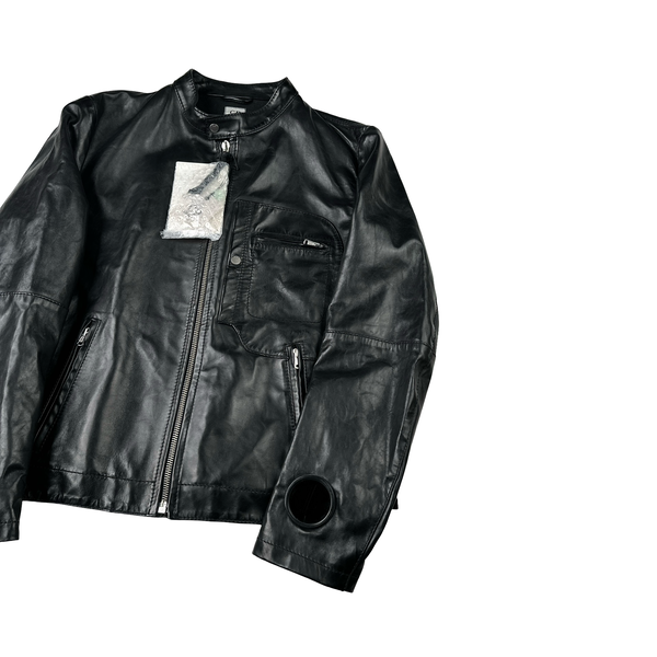 CP Company 2007 Black Zipped Vintage Real Leather Jacket - XXL