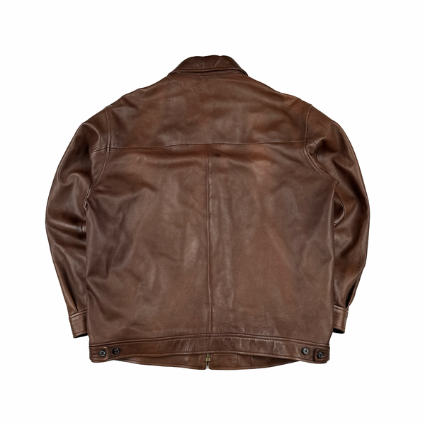 Ralph Lauren Brown Collared Lambskin Leather Jacket - Large