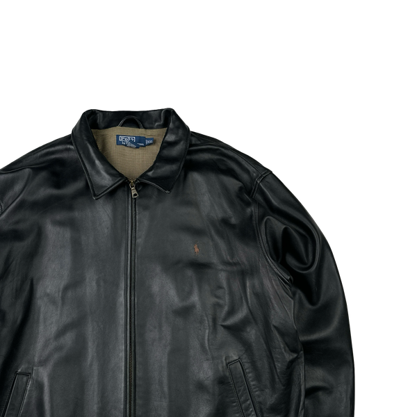 Ralph Lauren Black Heavyweight Leather Jacket - XXL