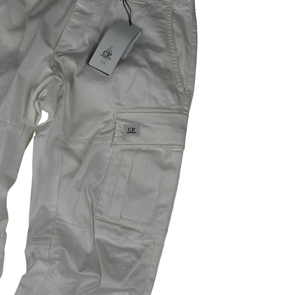 CP Company White Stretch Ergonomic Fit Cargo Trousers - Medium