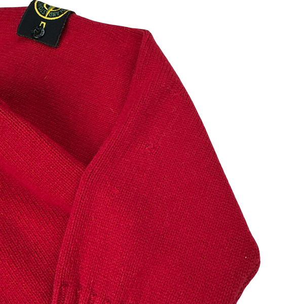 Stone Island 2009 Red Lined Hood Zipped Wool Knit - XXL