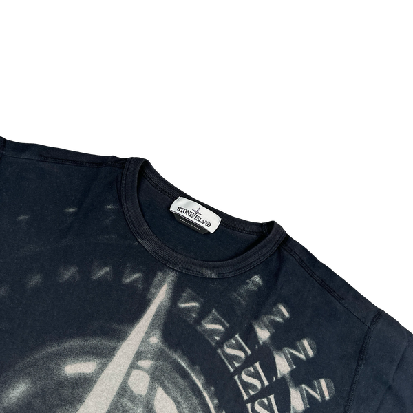 Stone Island 2019 Navy Garment Dyed Compass Print T Shirt - XL