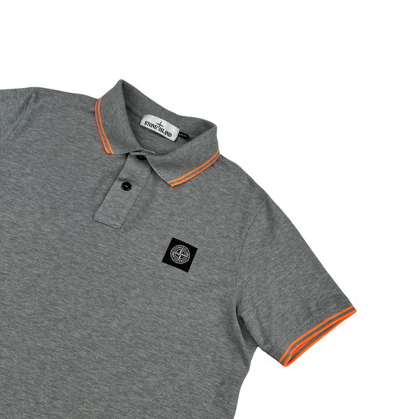 Stone Island 2018 Grey Orange Piped Polo Shirt - Large