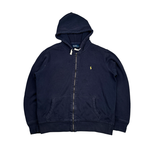 Ralph Lauren Navy Thick Cotton Zipped Hoodie - XL