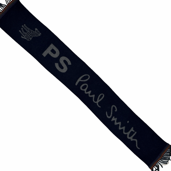 Paul & Shark Navy Spellout Wool Scarf