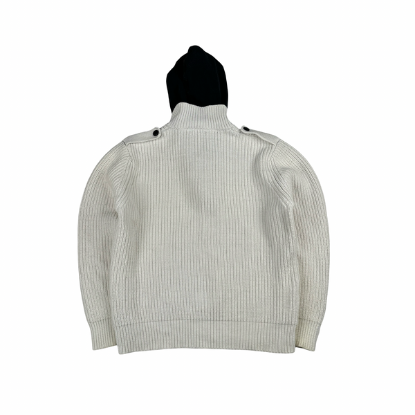 Henri Lloyd Thick Knitted Cotton Hooded White Jumper - XL