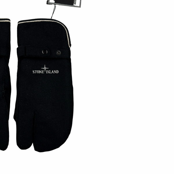 Stone Island Vintage Felted Wool White Lined Spellout Gloves
