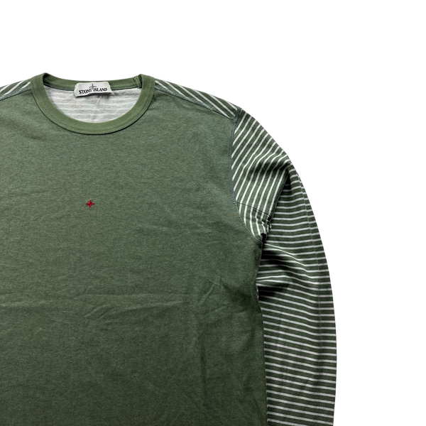 Stone Island Green Striped Marina Long Sleeved Top - Large