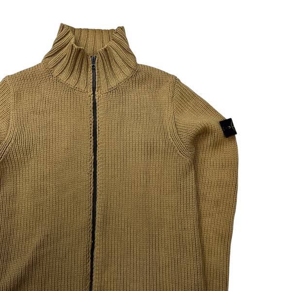 Stone Island 2005 Brown Knit Zipped High Neck Jumper - XXL