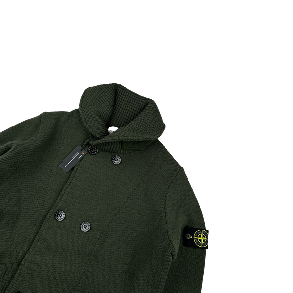 Stone Island 2022 Forest Green Wool Double Breasted Cardigan - Large