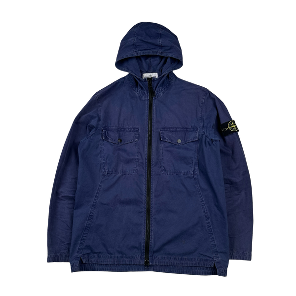 Stone Island 2018 Blue Hooded Cotton Overshirt Jacket - Large