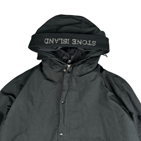 Stone Island 2007 Black David TC Dutch Liner Spellout Hood Long Parka Jacket - XXL