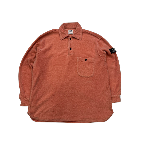 CP Company Vintage Salmon Towelling Fleece Rugby Polo Top - Small
