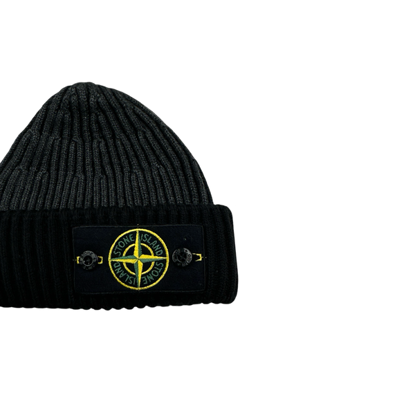 Stone Island 2011 Two Tone Grey Ribbed Wool Badge Beanie