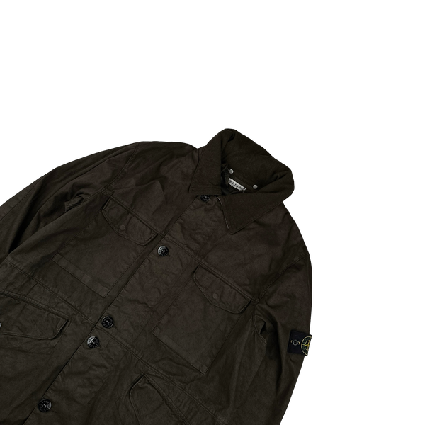 Stone Island 2004 Vintage Brown Lino Flax Nylon Blend Jacket - XL