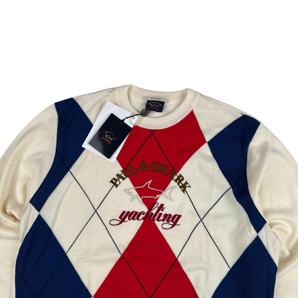 Paul & Shark Blue/White Dimond Wool Archivio 1983 Crewneck - Large