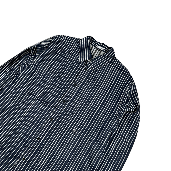 Stone Island 2003 Navy Painted Striped Linen Shirt - XL