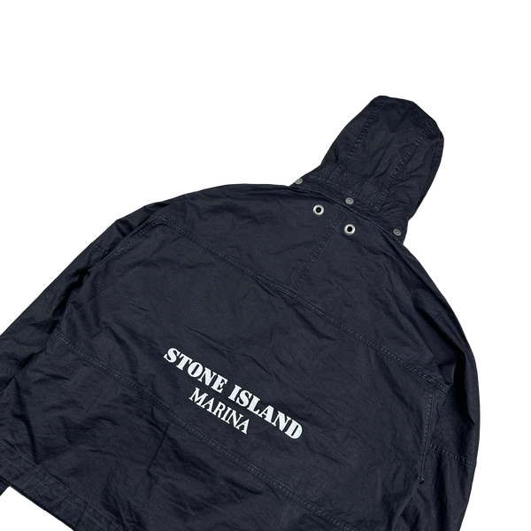 Stone Island 2024 Navy Raw Plated Linen Marina Spellout Zipped Jacket - Large