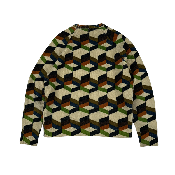 Prada 2017 Archive Geometric Wool Monogram Crewneck Knit Jumper - Large