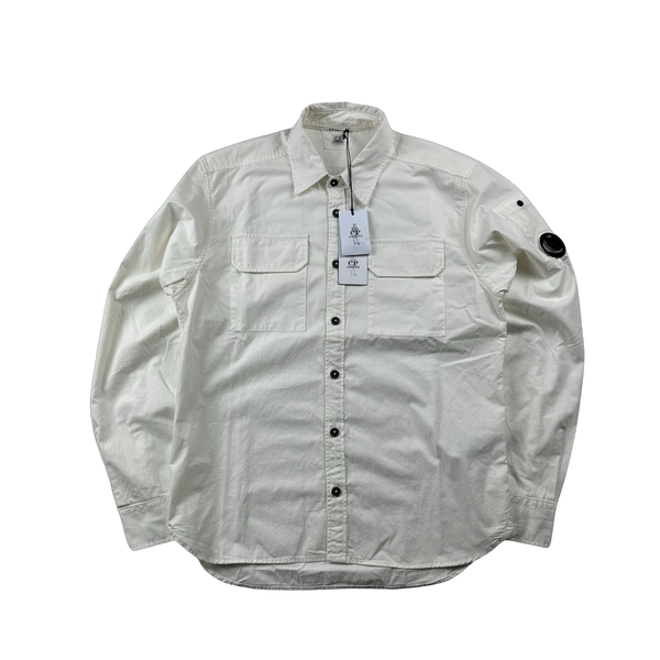 CP Company White Cotton Buttoned Overshirt - Medium