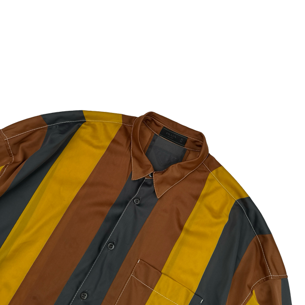Prada Runway Striped Panel Silk Twill Buttoned Sample Shirt - XL