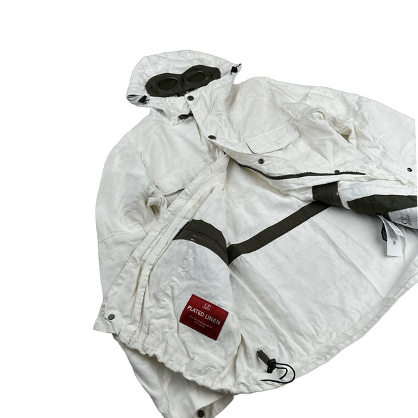 CP Company White Plated Linen La Mille Goggle Jacket - Small