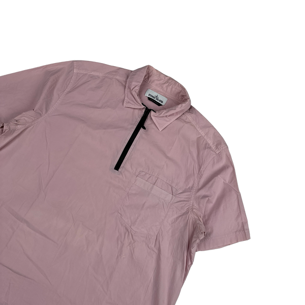Stone Island 2017 Pink Cotton Short Sleeve Quarter Zip Overshirt - XL