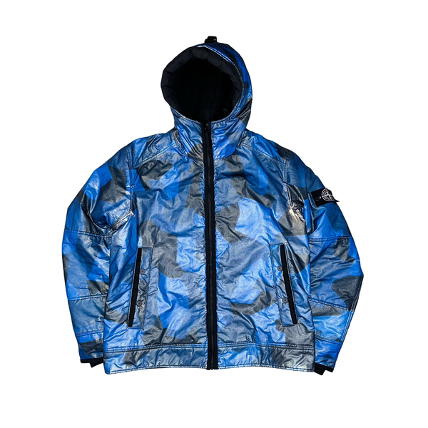 Stone Island Blue Fleece Lined Camo Reflective Jacket - XXL