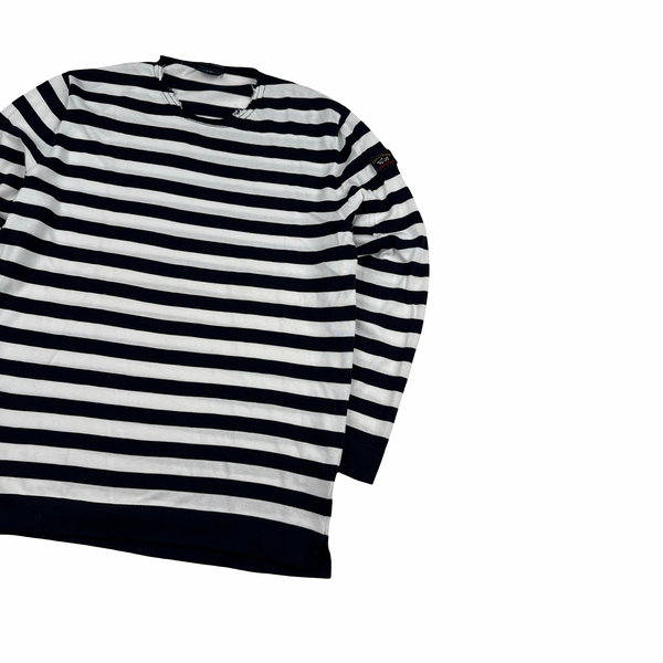 Paul & Shark Blue/White Striped Light Knit Crewneck- Large